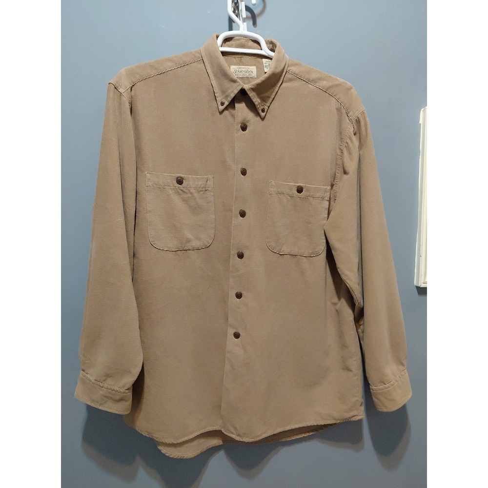 Vintage St Johns Bay Button Up Shirt Brown Corduroy Collar 100% Cotton Mens L